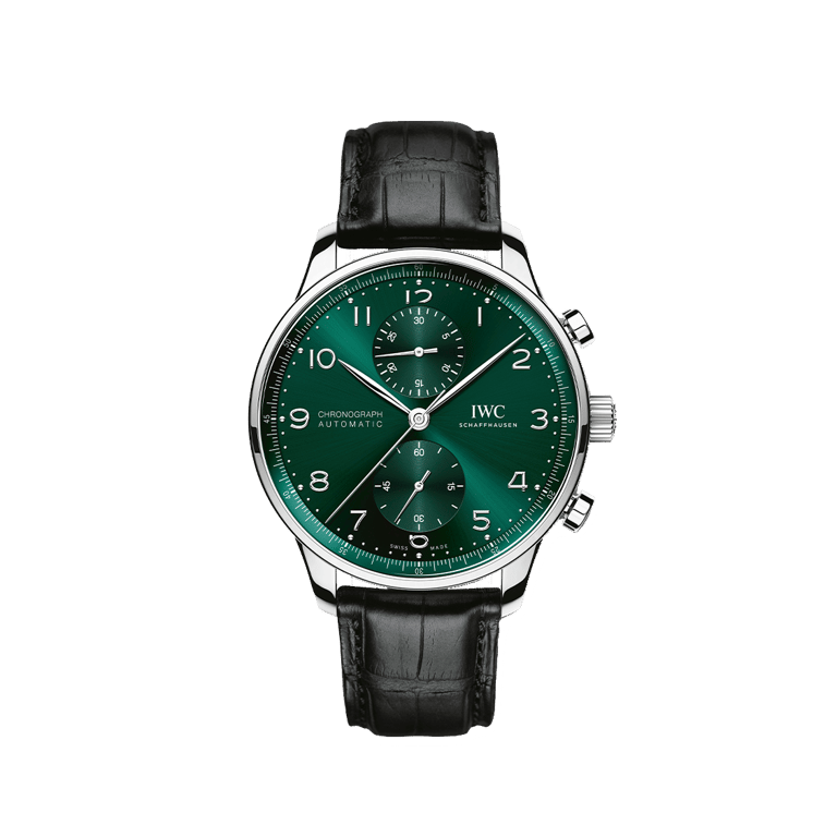 IWC Schaffhausen, Portugieser Chronograph Armbanduhr aus Stahl, Referenz IW371615, Produktaufnahme