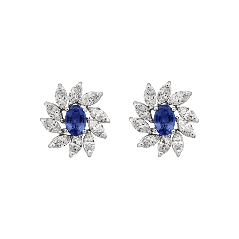 Signature Ohrschmuck aus 18 Kt Weißgold mit Diamanten und Saphir