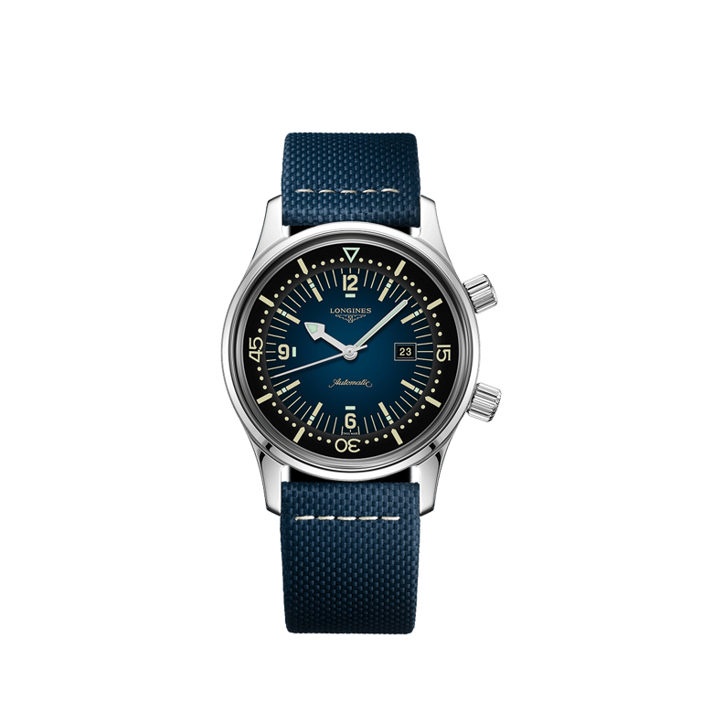 Longines, The Longines Legend Diver Watch Armbanduhr aus Stahl, Referenz L3.374.4.90.2, Produktaufnahme