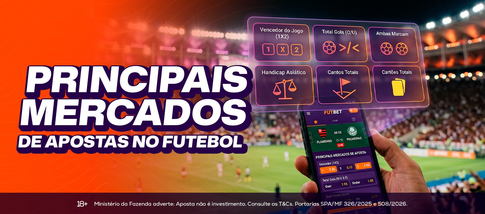 Mercados de aposta em futebol: 1X2, over/under, ambas marcam e mais
