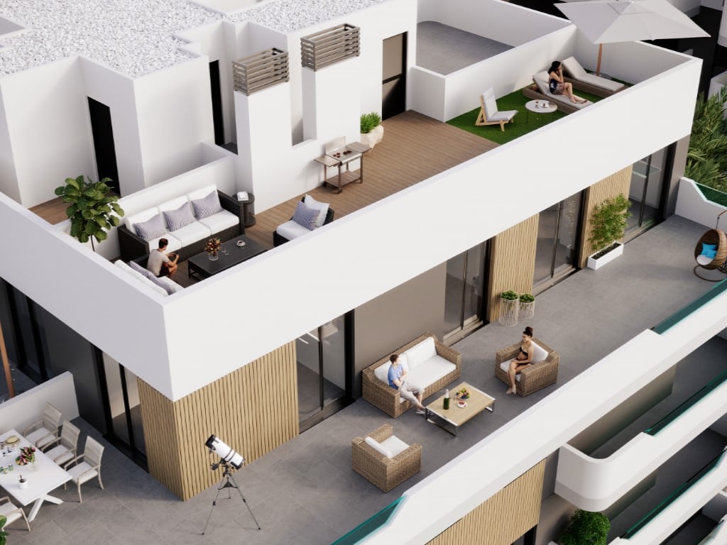 Modern apartments in gated community with pool and gym, Santa Pola — living room