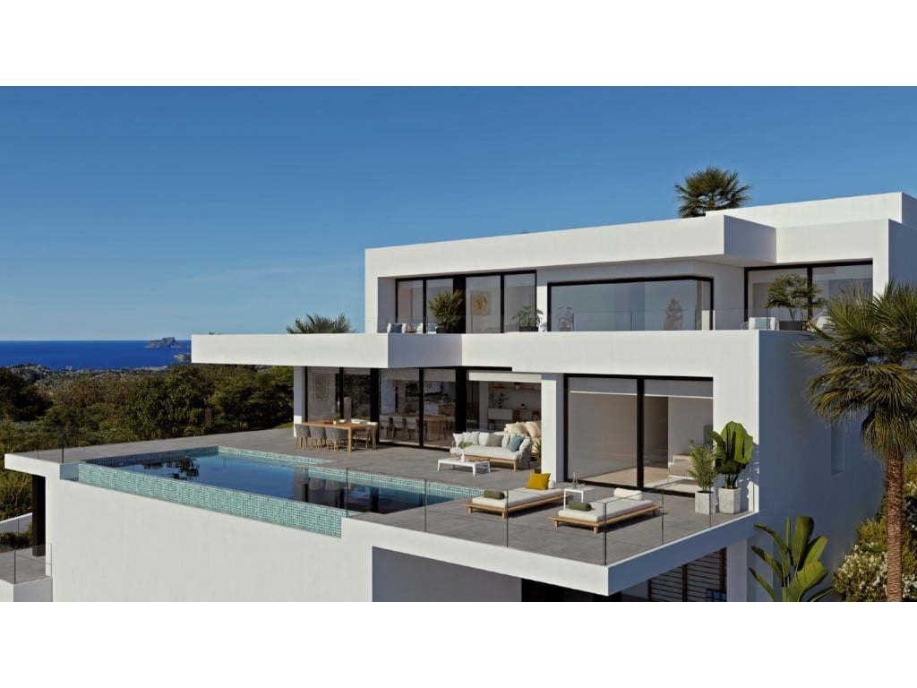 Villa contemporaine avec vue sur mer et piscine à débordement à Cumbre del Sol — terrace
