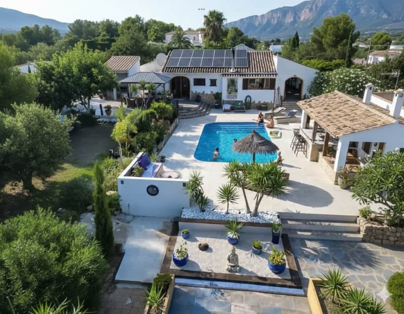 Zuidgerichte villa met gastenverblijven in Jávea