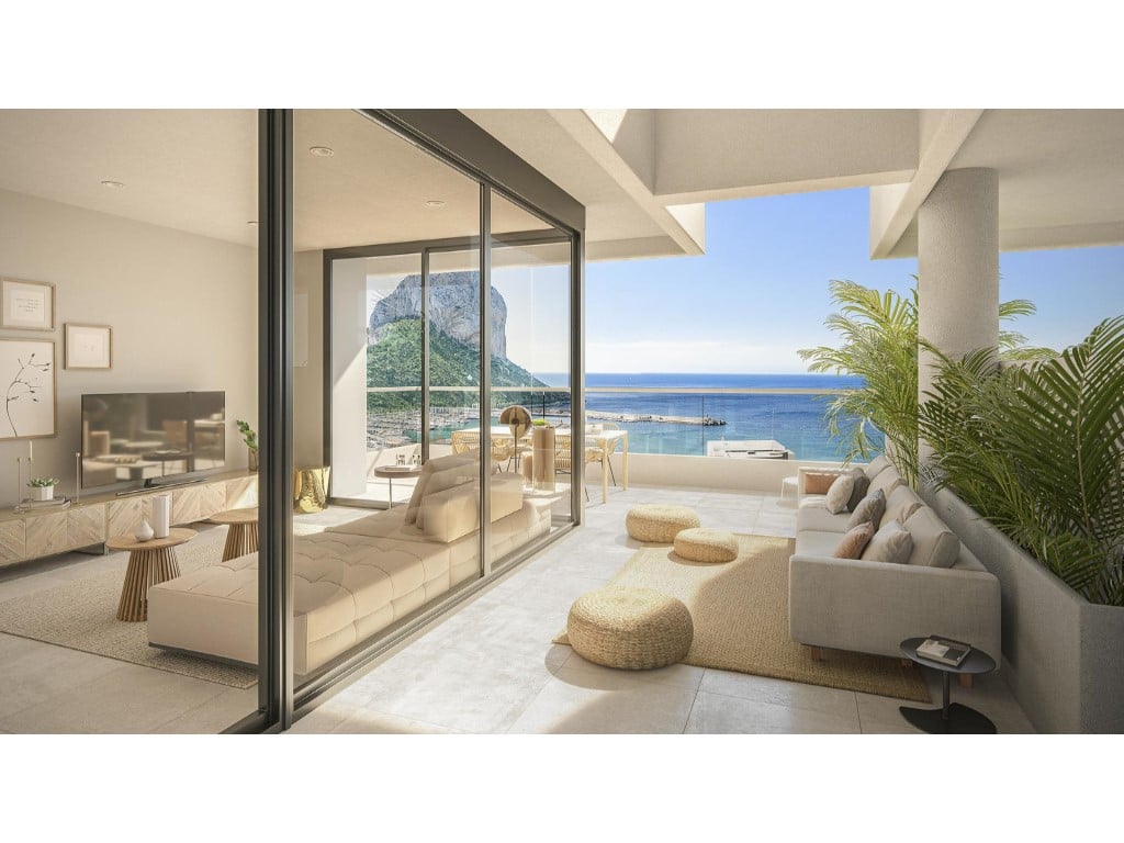 Luxury apartments in Calpe with sea views, infinity pool, and spa — living room