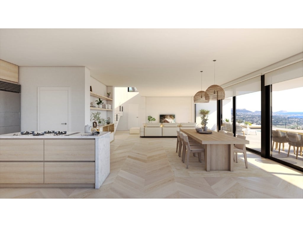 Villa contemporaine avec vue sur mer et piscine à débordement à Cumbre del Sol — living room