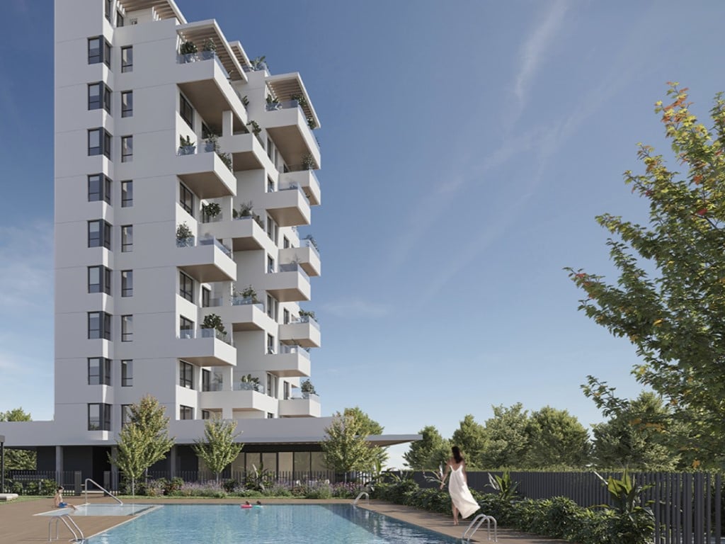 Moderní novostavba bytu s výhledem na lagunu v Calpe — terrace
