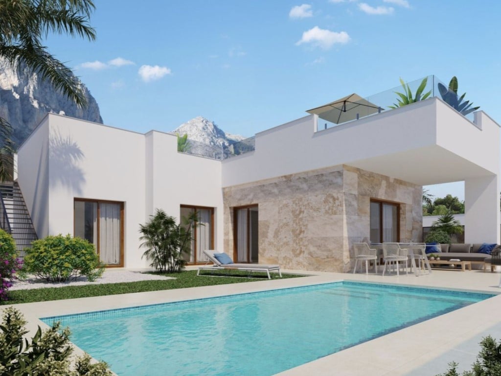 Moderne 3-Schlafzimmer-Villen mit privatem Pool in Polop, Costa Blanca — living room