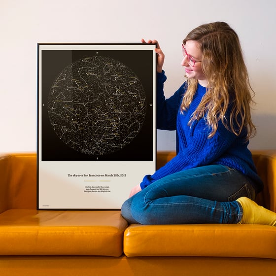 Star maps on wall in a living room