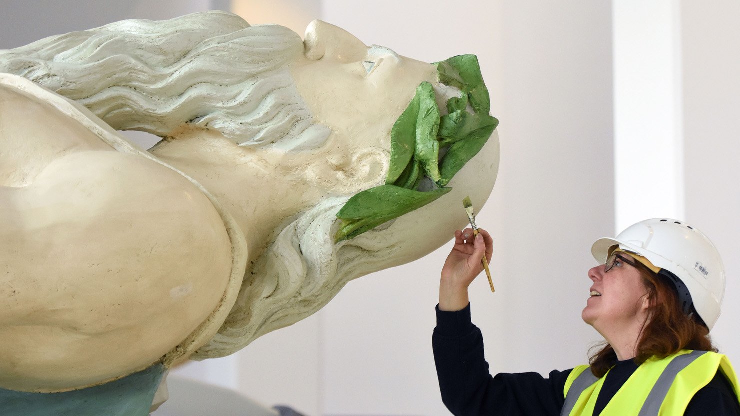 The Tamar figurehead undergoing conservation work