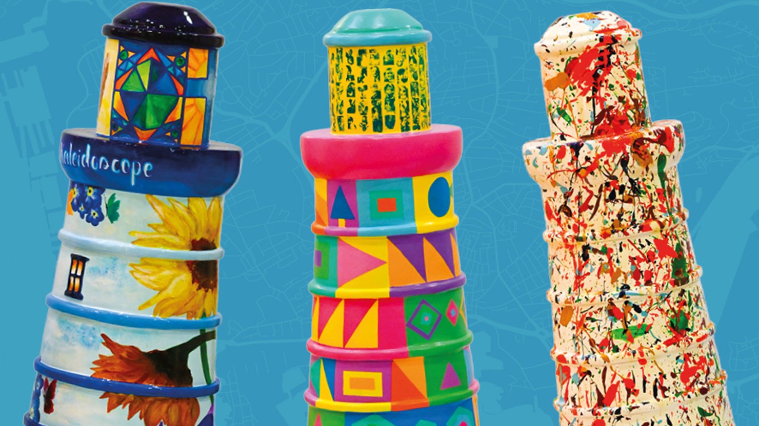 Three brightly coloured 'Little Lights' lighthouses