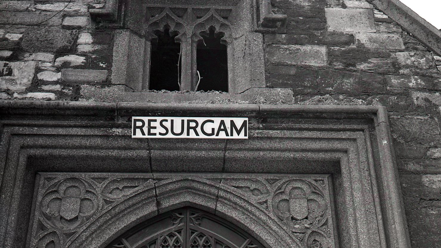 Resurgam sign on St Andrew's Church. Courtesy of The Box, Plymouth