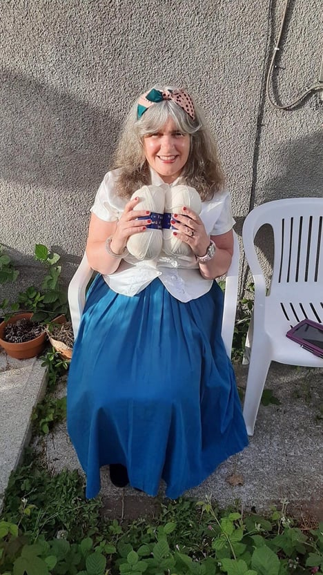 A member of The Box's Traditional Craft Group with her wool