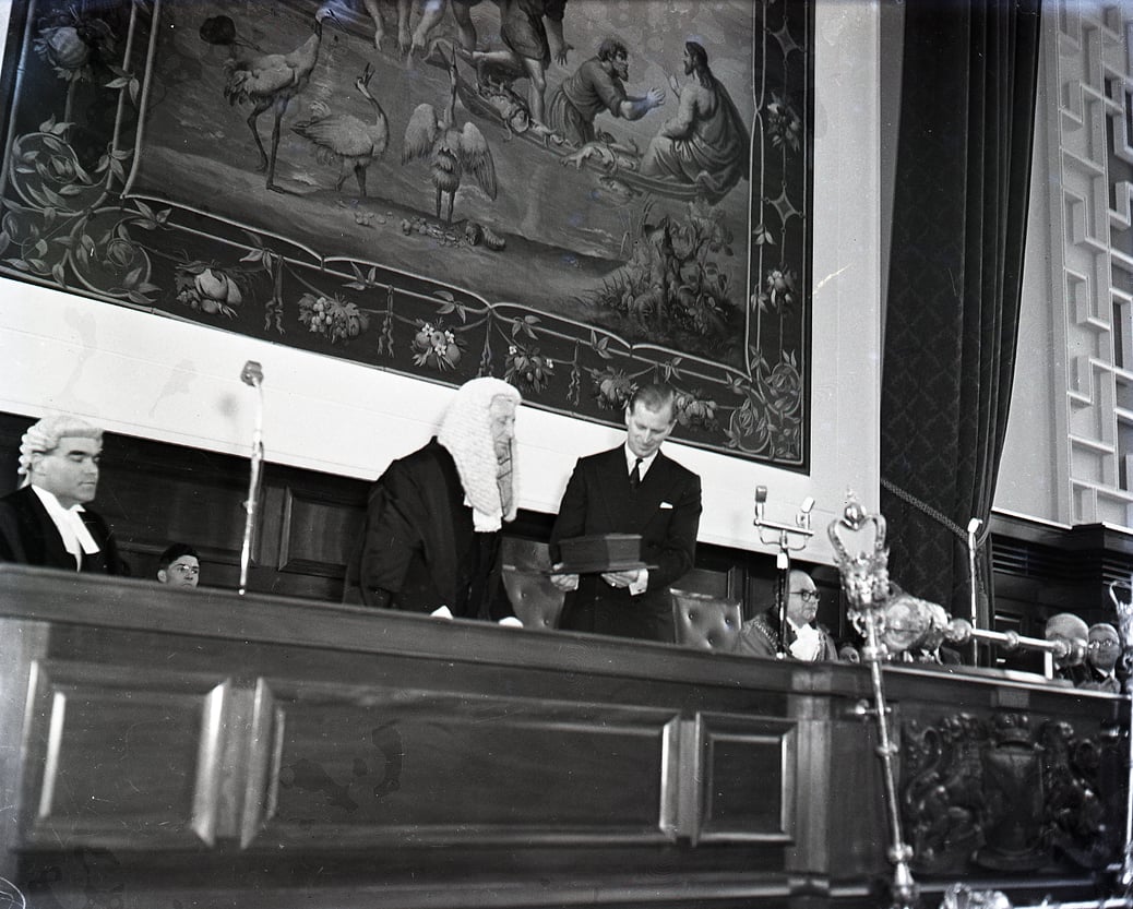 Prince Philip is installed as Lord High Steward at Plymouth Guildhall in March 1960 © Mirrorpix