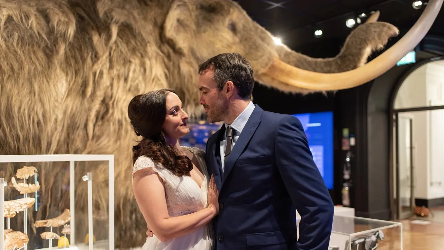 A bride and groom in the mammoth gallery at The Box Plymouth