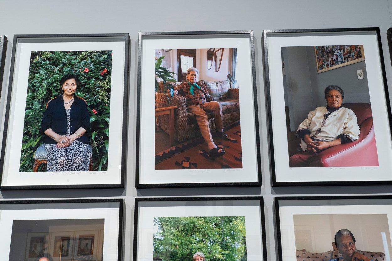 Three photographic portraits by Sue Williamson. From left to right: All Our Mothers: Sophie Williams de Bruyn (2012), Rica Hodgson (2012), Vesta Smith (2012)