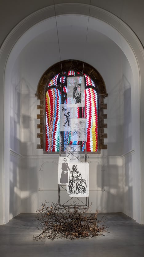 The 'Towards Another World' sculpture by Sue Williamson on display in St Luke's church at The Box