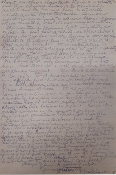 Reverse of the letter from WO Reynolds to his mum from The Box's archives