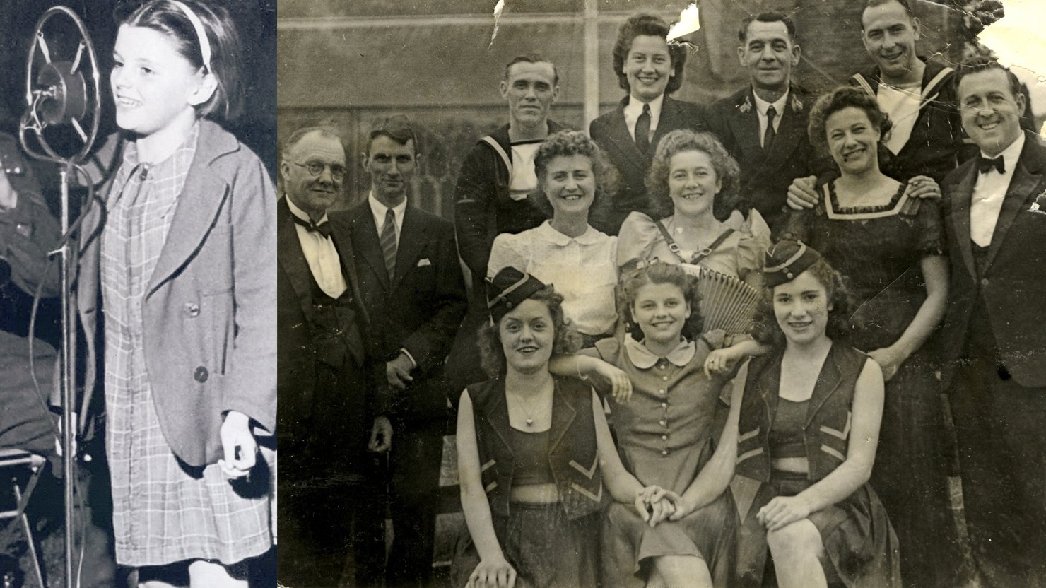 Singing on Plymouth Hoe, 1941 | With a local concert party (front row, centre), 1944