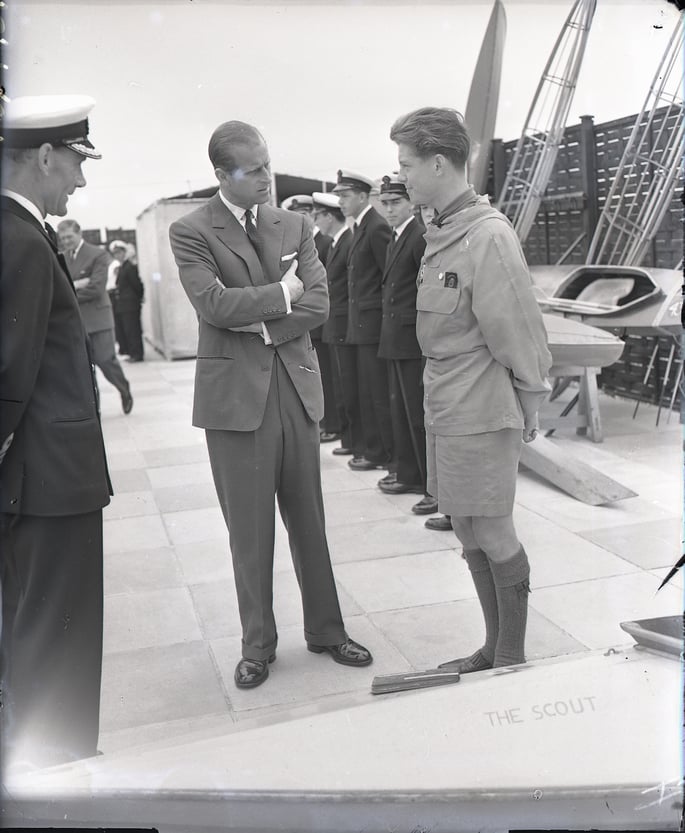 Prince Philip talks to an apprentice at HMS Fisgard, Torpoint on 7 June 1961 © Mirrorpix