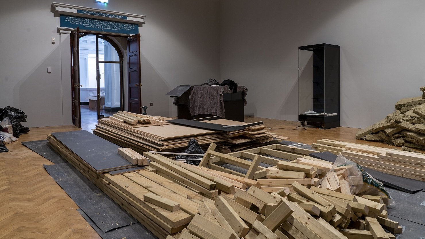 A pile of wood in the North Gallery at The Box, Plymouth