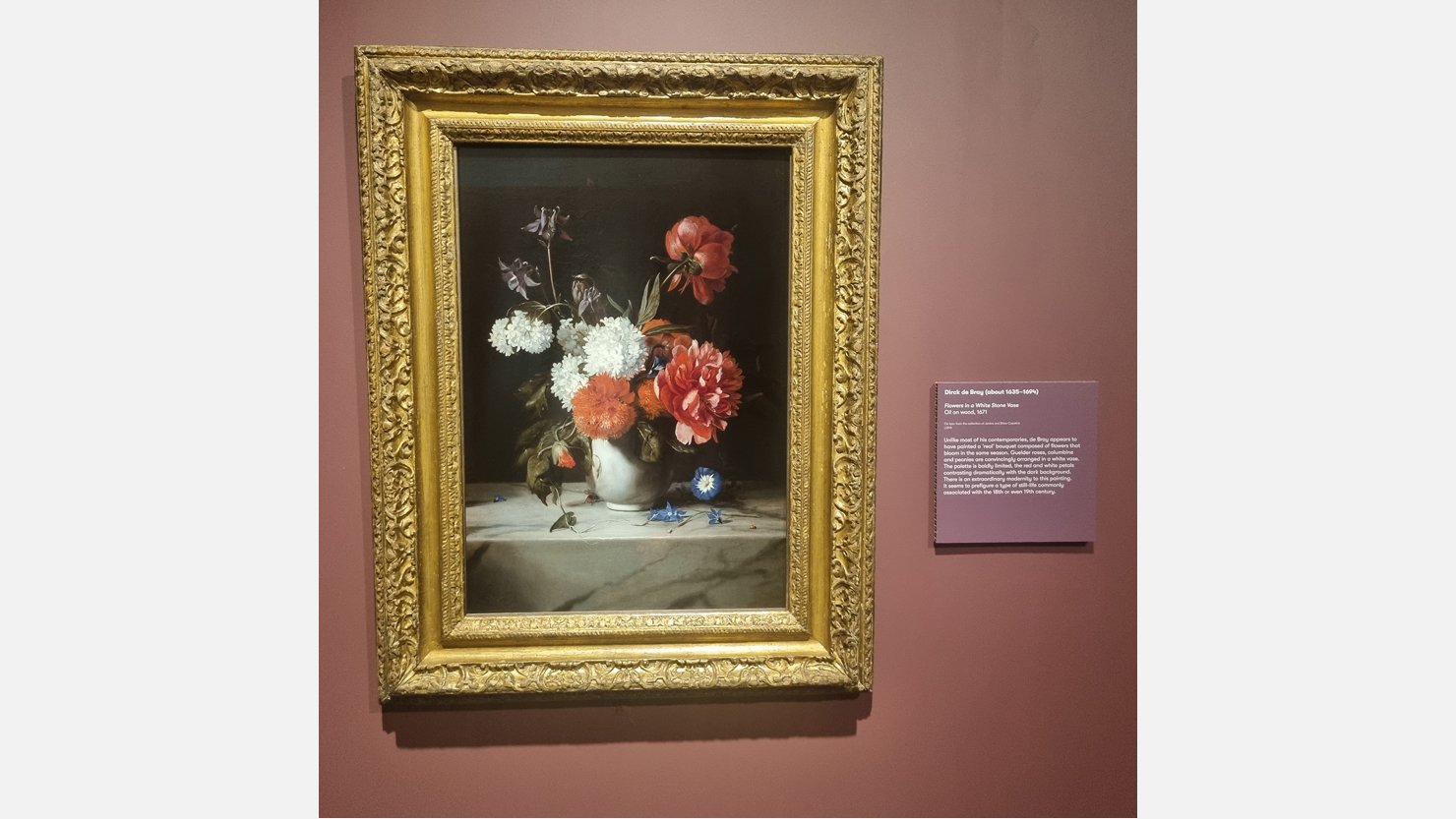 Flowers in a White Stone Vase, 1671. On loan from the collection of Janice and Brian Capstick.