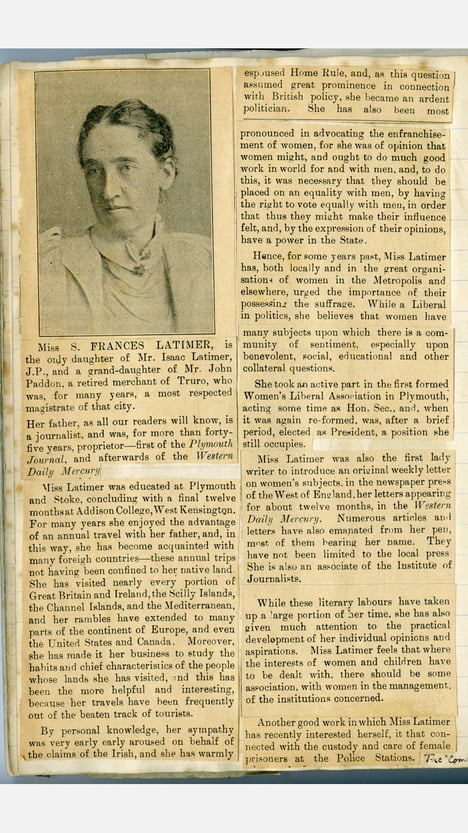 Newspaper cuttings from the archives related to Frances Latimer