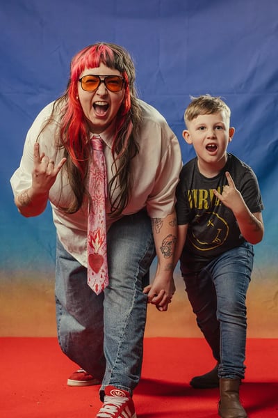 Mum and son posing for the camera