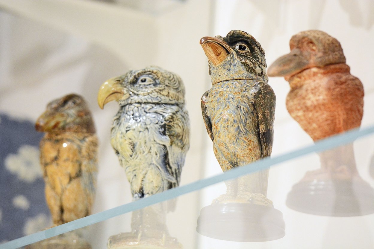 Martinware 'Wally Birds' on a shelf in The Box's 'Our Art' gallery