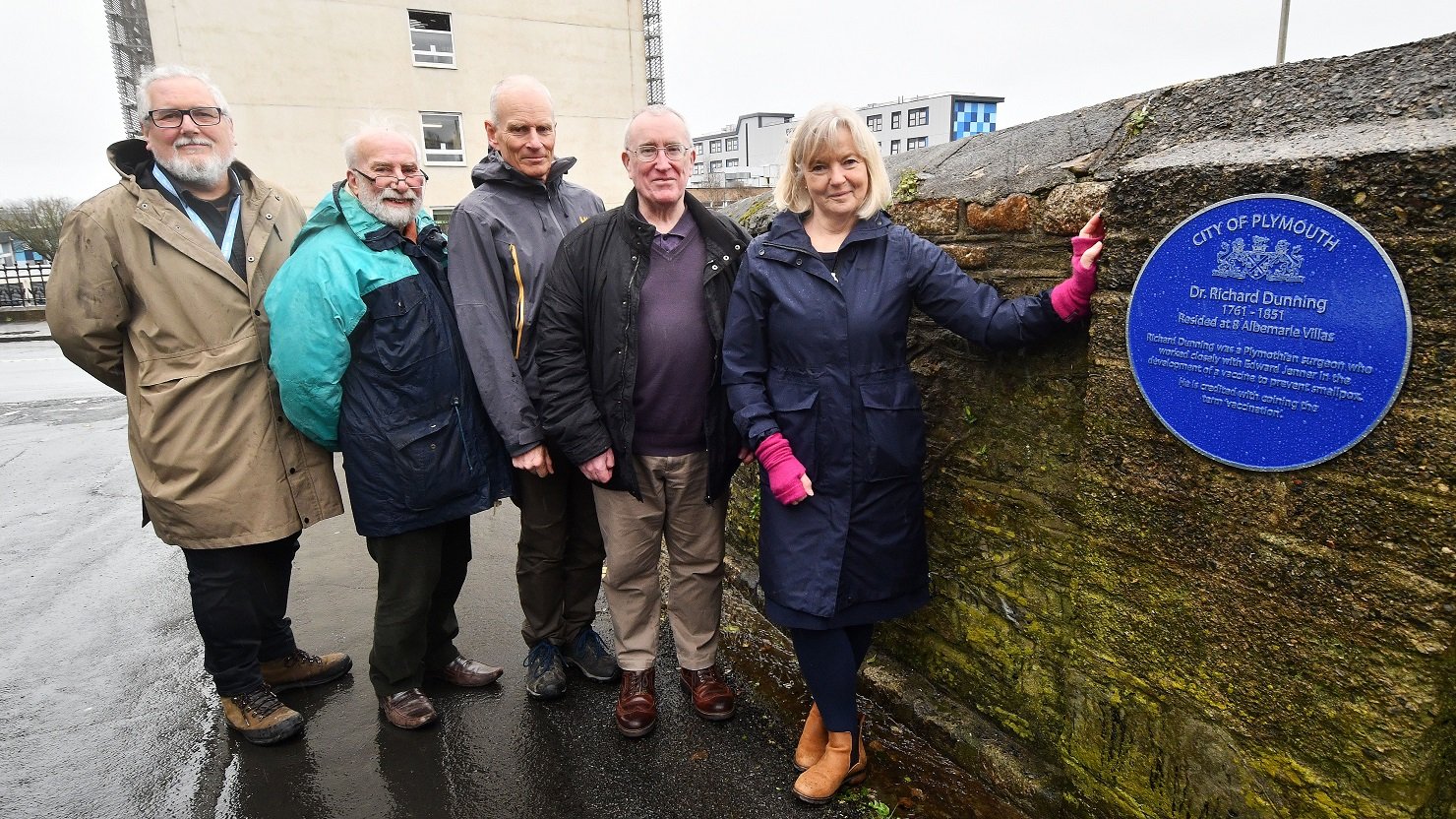 Steve Conway, Collections Manager at The Box, Tony Barnard from Stoke Damerel Parish Church, Jonathan Unsworth-White president of the Plymouth Medical Society, Alan Barclay, Collections Assistant at The Box and Dr Sarah Murray, Plymouth Medical Society