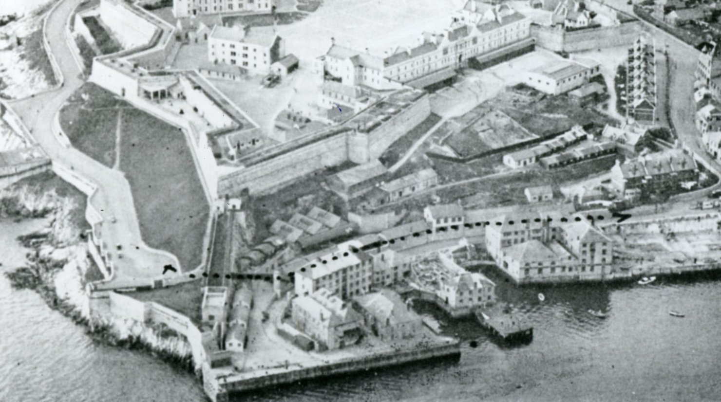 Aerial view of Plymouth's Emigration Depot just before demolition in 1937. Courtesy of Plymouth Libraries.