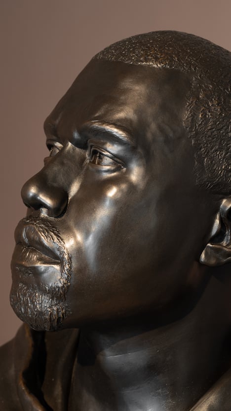 Side profile of Kanye, 2015 by Kehinde Wiley on display in Plymouth's Levinsky Gallery, autumn 2020