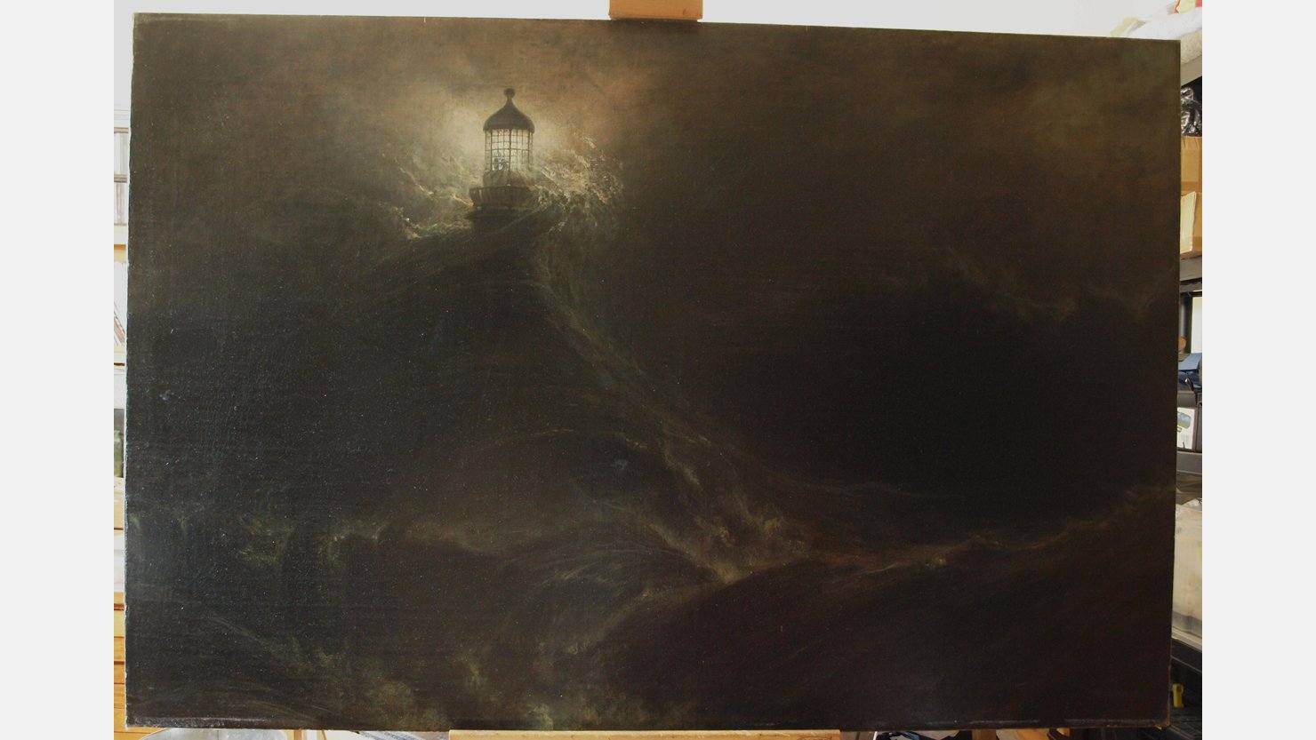 William Daniell's ‘Eddystone Lighthouse, During a Storm’ before conservation