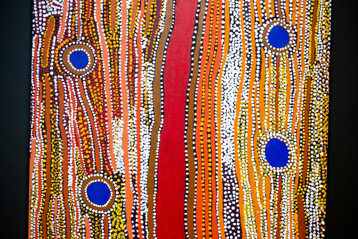 Detail of a painting from the Songlines exhibition at The Box