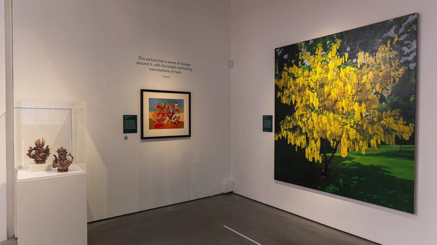 Photograph showing varied artwork from The Box collections on display