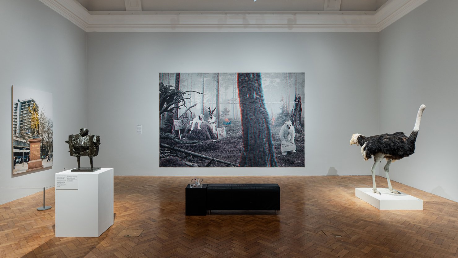 Works by artist Goshka Macuga and David Shrigley on display at The Box Plymouth, October 2025