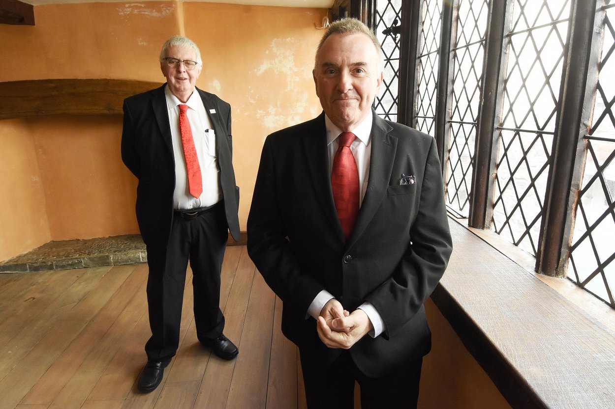 Councillors Pete Smith and Tudor Evans inside the Elizabethan House