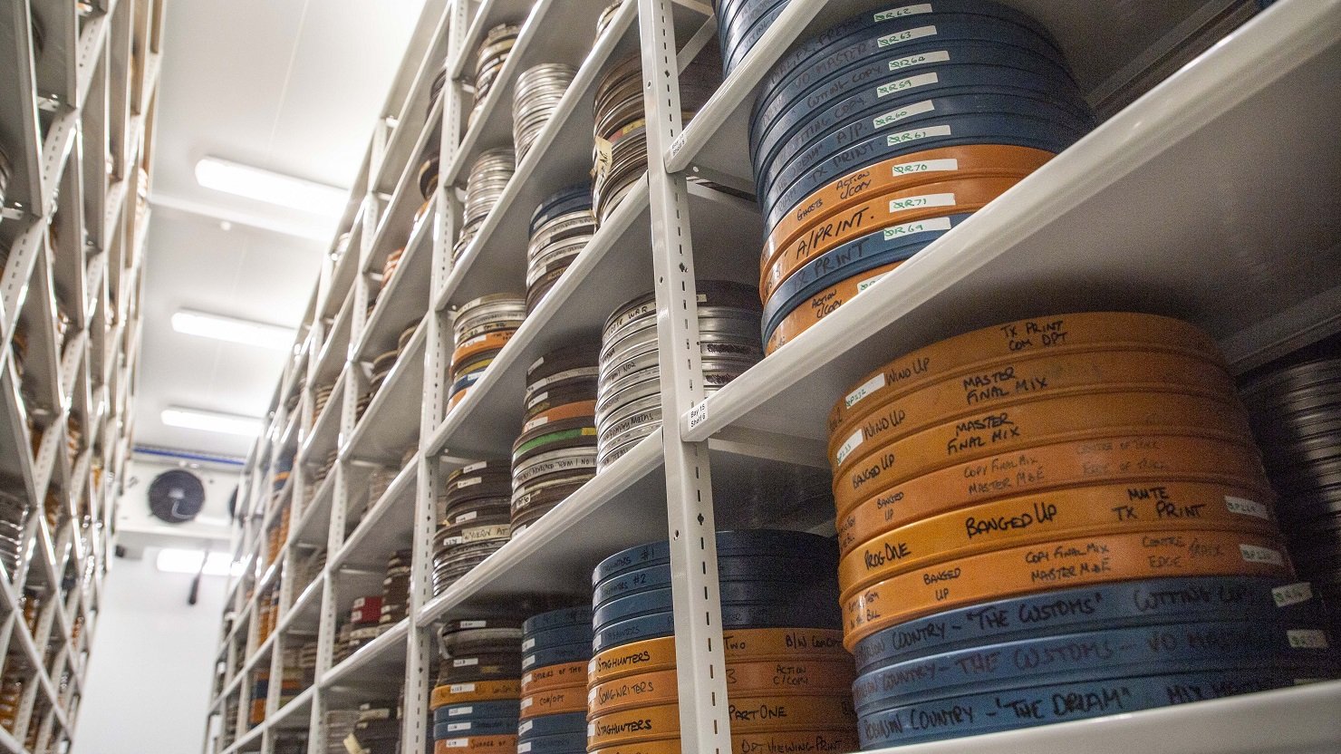 Archive film reels in storage at The Box, Plymouth