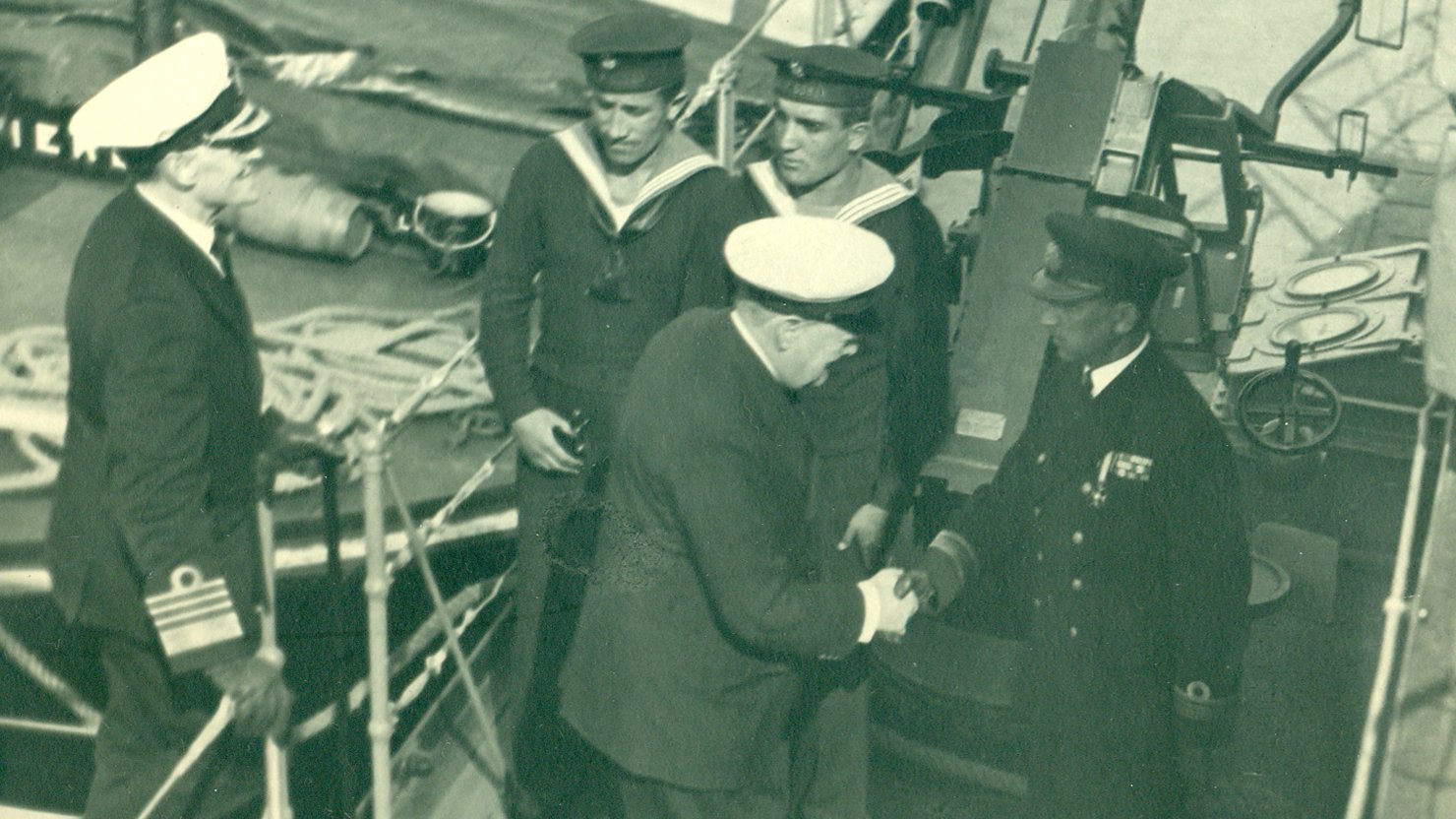 RN Sea Lord Churchill welcomed on board Burza by Cdr Nahorski, Autumn 1939 @ Devonport (S Nahorski collection)
