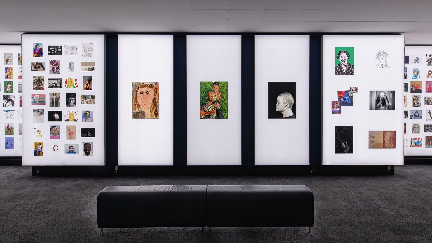 Winning entries for The Box's 2024 portrait competition on display in the Bridge Gallery