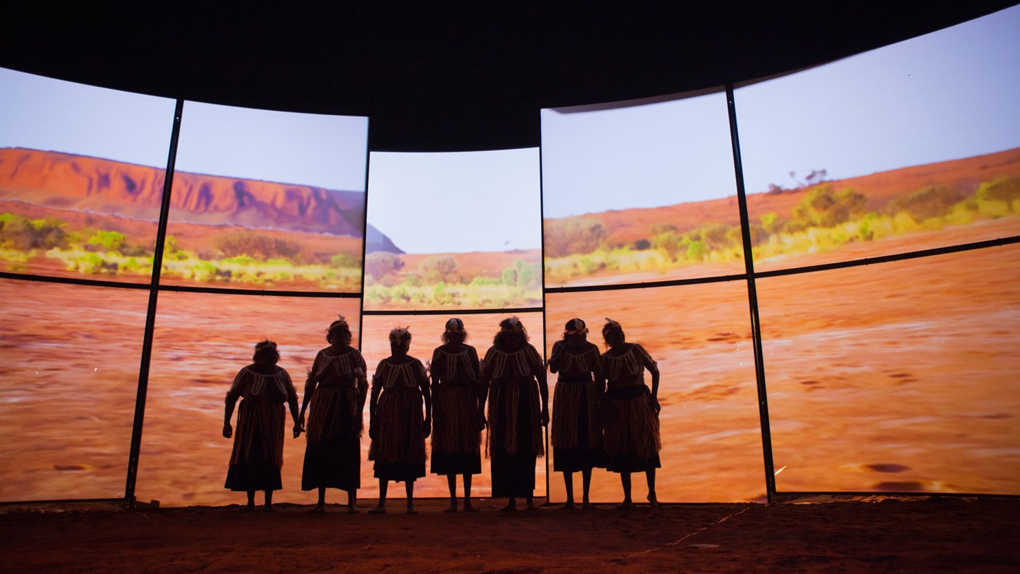 A performance of the Kungkarangkalpa: Seven Sisters songline inma (ceremony) at the National Museum of Australia, Canberra, 2013 Image: National Museum of Australia