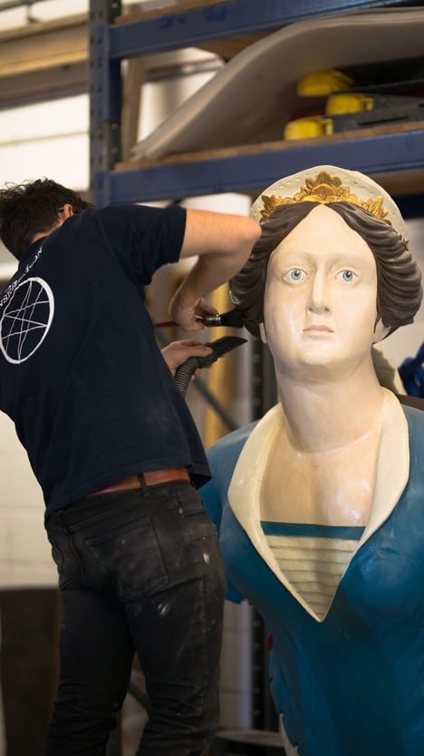 The Topaze figurehead undergoing conservation work