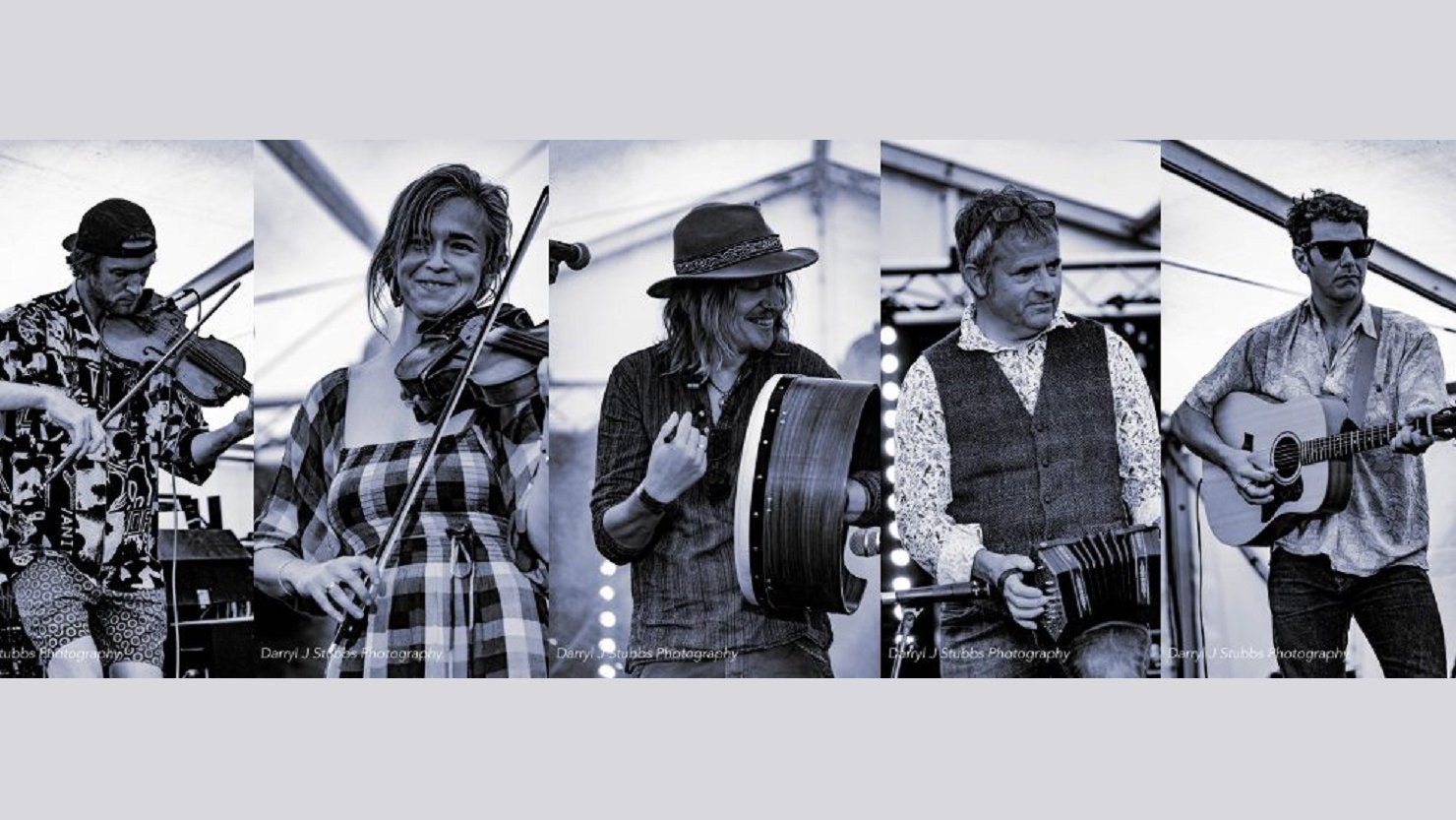 Members of the Freedom Fields Ceilidh Band with their instruments