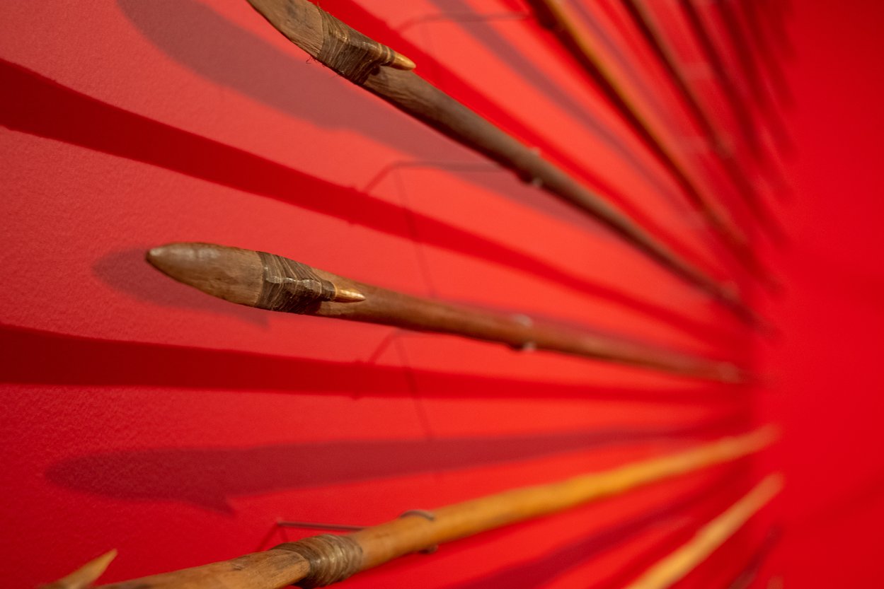 Closeup of wooden spears