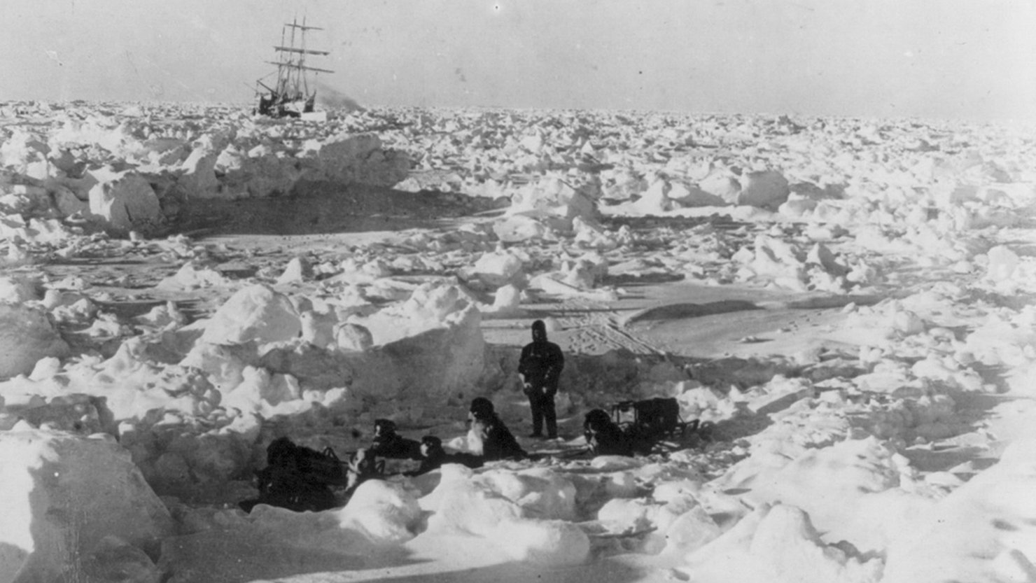 Antarctica with the Endurance in the background