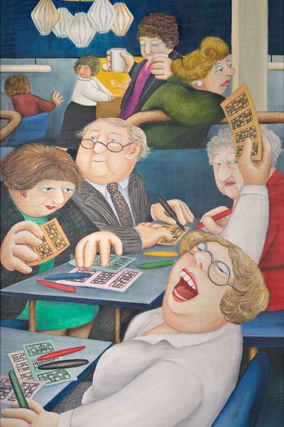Bingo by Beryl Cook. Acquired with assistance from the V&A Purchase Grant Fund and the Art Fund. Courtesy of www.ourberylcook.com © John Cook 2025