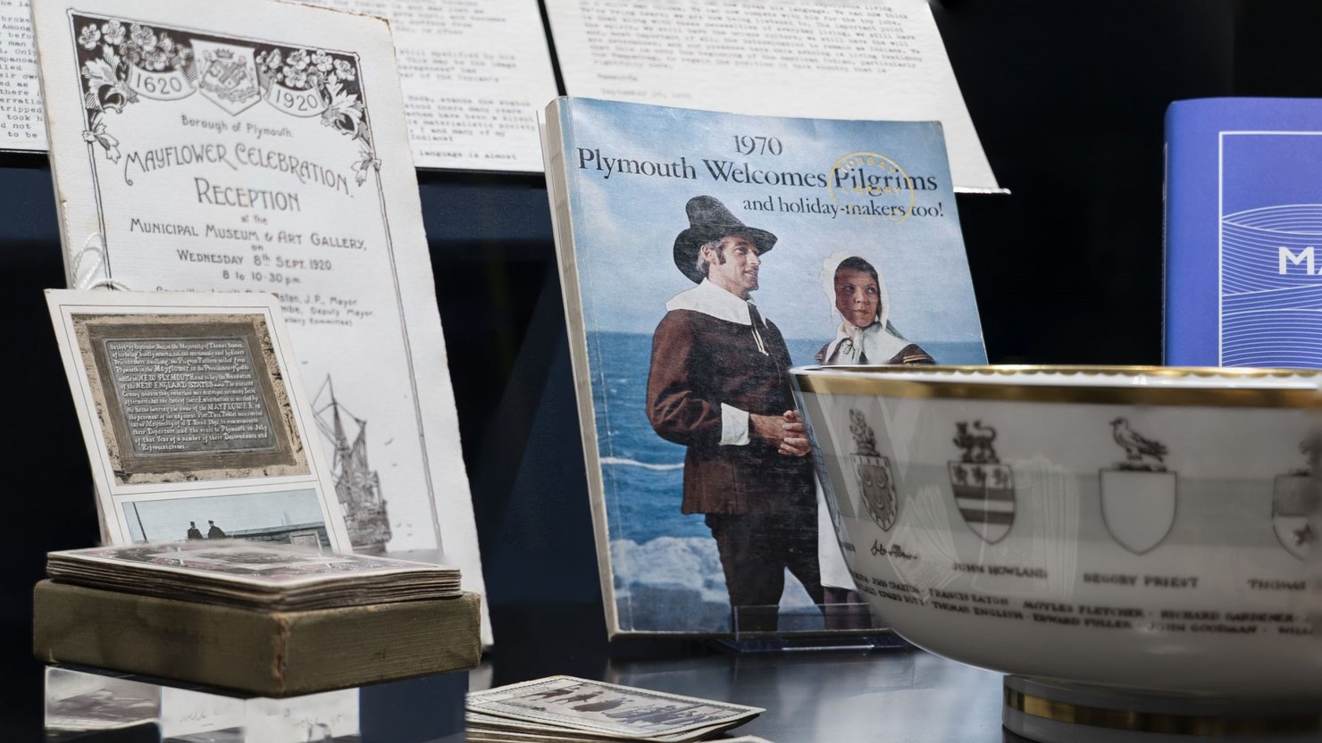Photograph of Mayflower memorabilia in display case