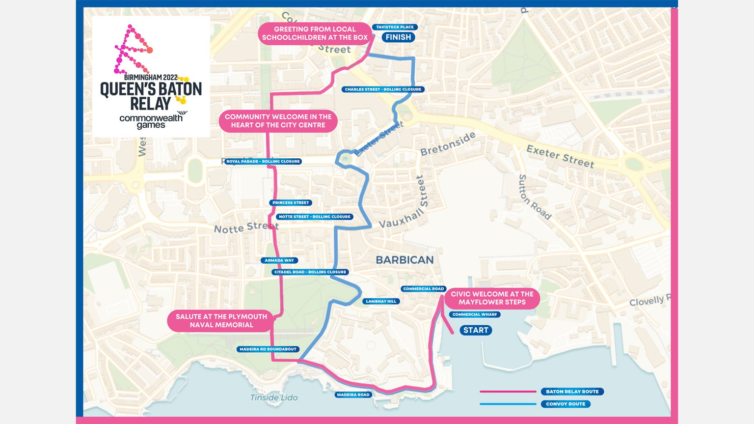 Baton relay map for Plymouth on 4 July 2022