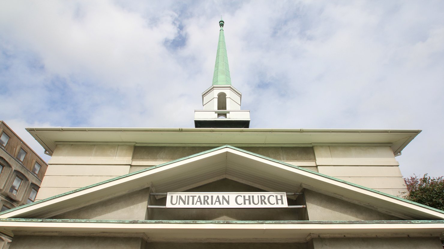 A colour photo of the Unitarian Church in Plymouth's city centre