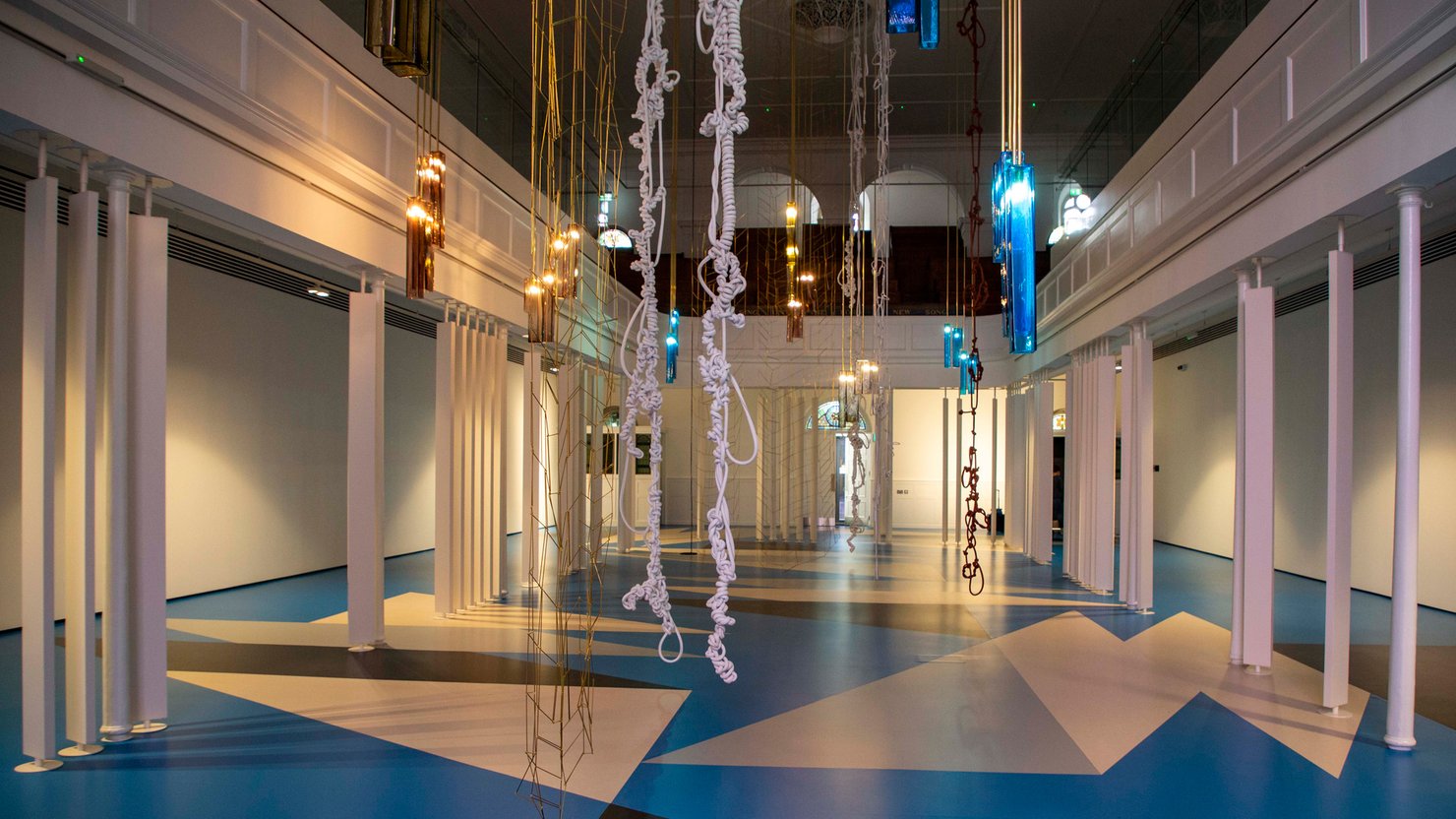 The install of Leonor Antunes' exhibition in St Luke's at The Box Plymouth