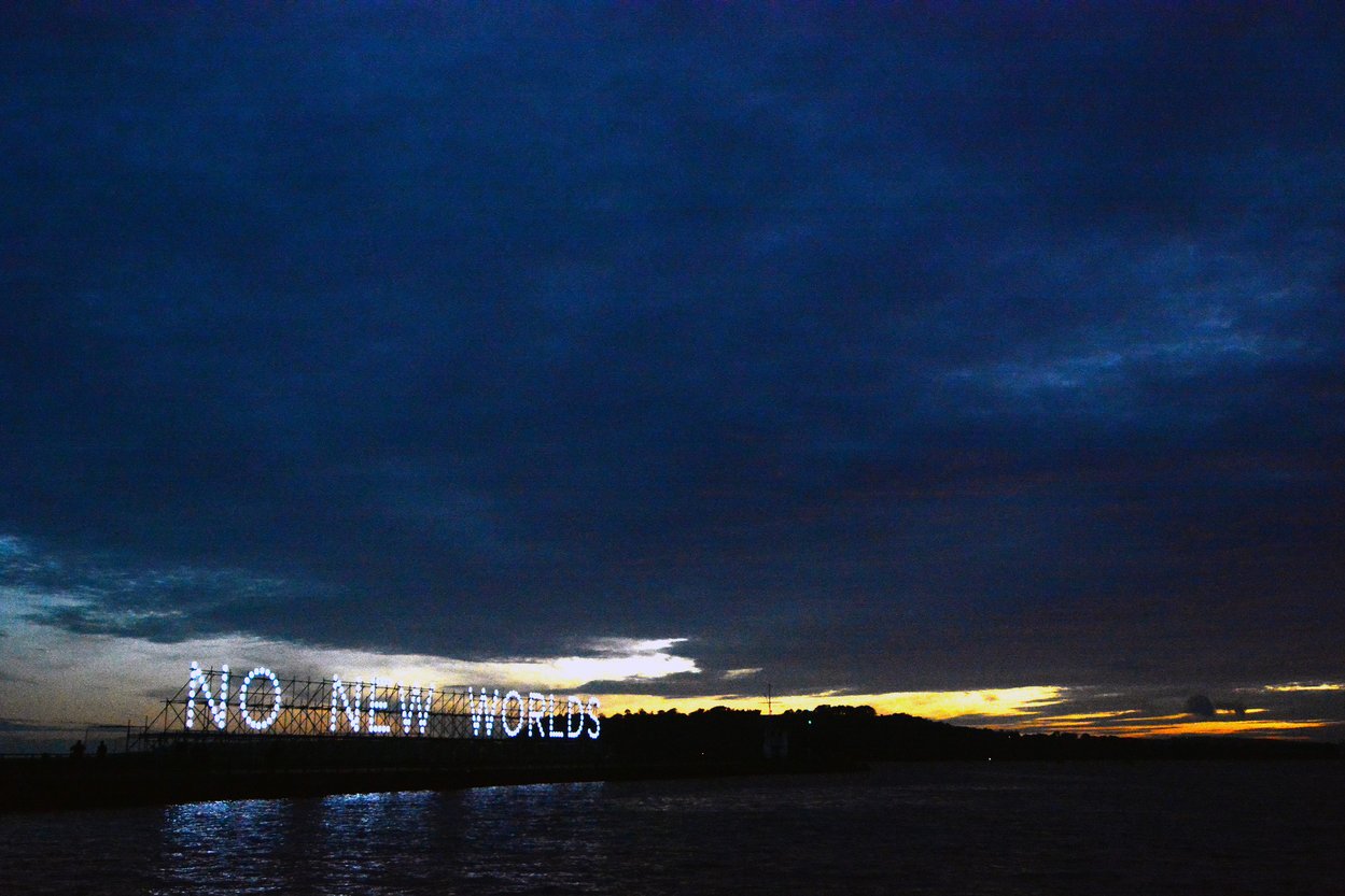 Project Speedwell illuminated at night on Mount Batten breakwater in Plymouth
